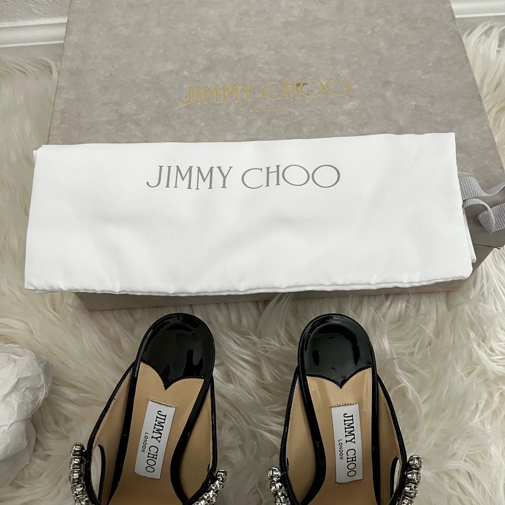 JIMMY CHOO Patent Crystal Bing 100 Pumps 36.5 Black - Picture 3 of 10